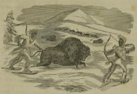 Indianen op bizonjacht in de sneeuw / Bron: Edited by Mark Forrester, Wikimedia Commons (Publiek domein)